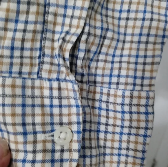 Yves Saint Laurent YSL Men's button down beige Navy blue Checked Shirt 16.5 - Picture 5 of 8